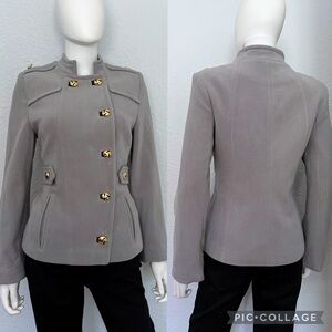NWT SHORT MILITARY COAT ASYMMETRIC‎ FRONT LIGHT GRAY JACKET LINED WOOL BLEND